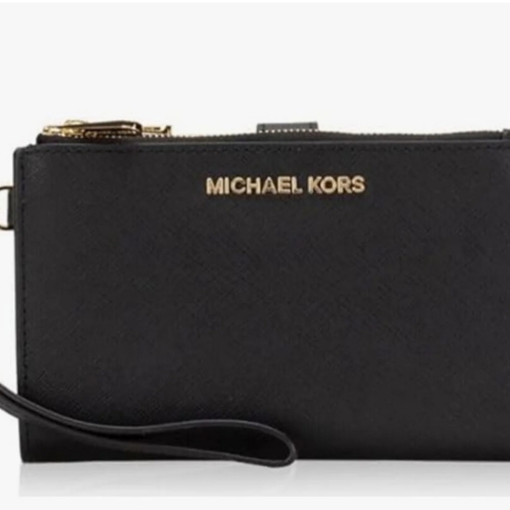 Michael Kors Jet Set Travel Double Zip Wristlet Black Saffiano Wallet Leather - Picture 12 of 15